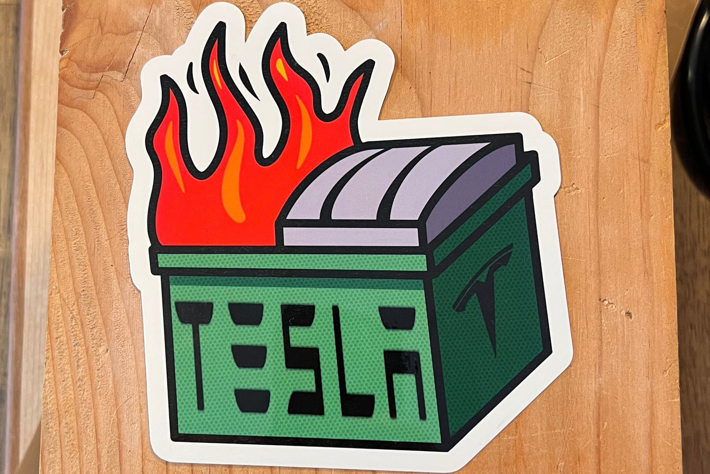 Tesla Dumpster Fire Sticker – 2-Pack Funny Meme Vinyl Decals for Laptops, Water Bottles, & Cars