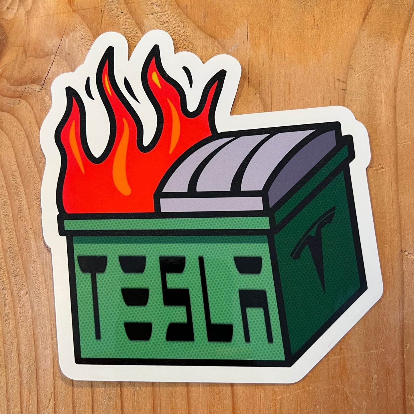 Tesla Dumpster Fire Sticker – 2-Pack Funny Meme Vinyl Decals for Laptops, Water Bottles, & Cars